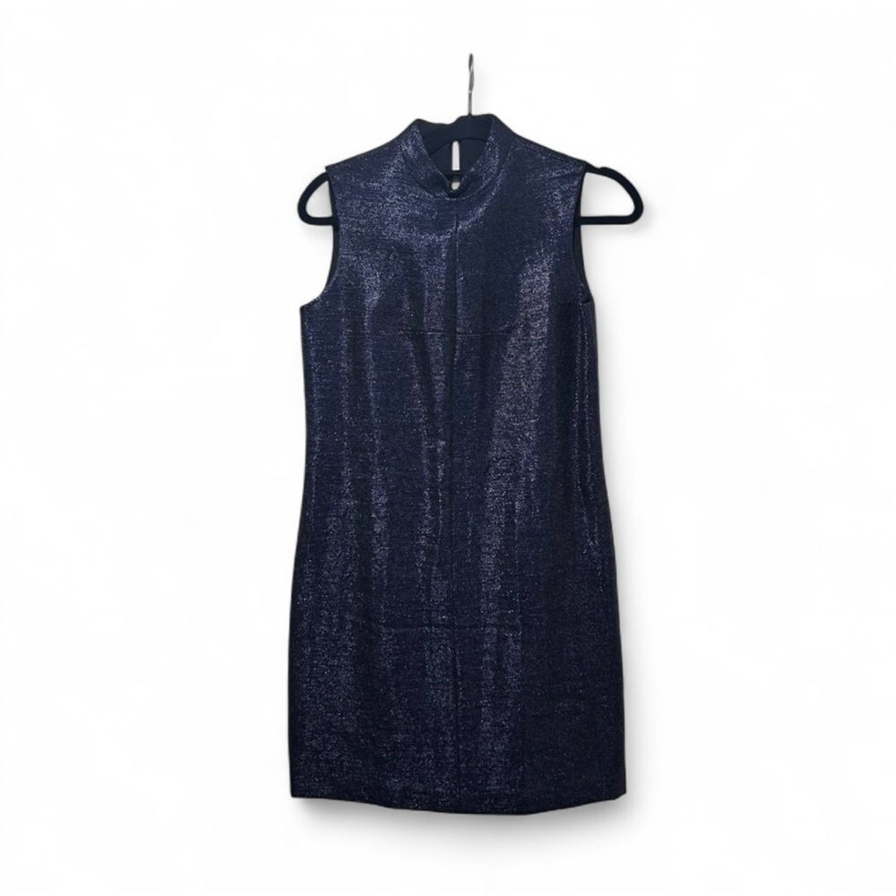 Metallic Knit Mock Neck Shift Dress – Handmade Tailor Piece – S